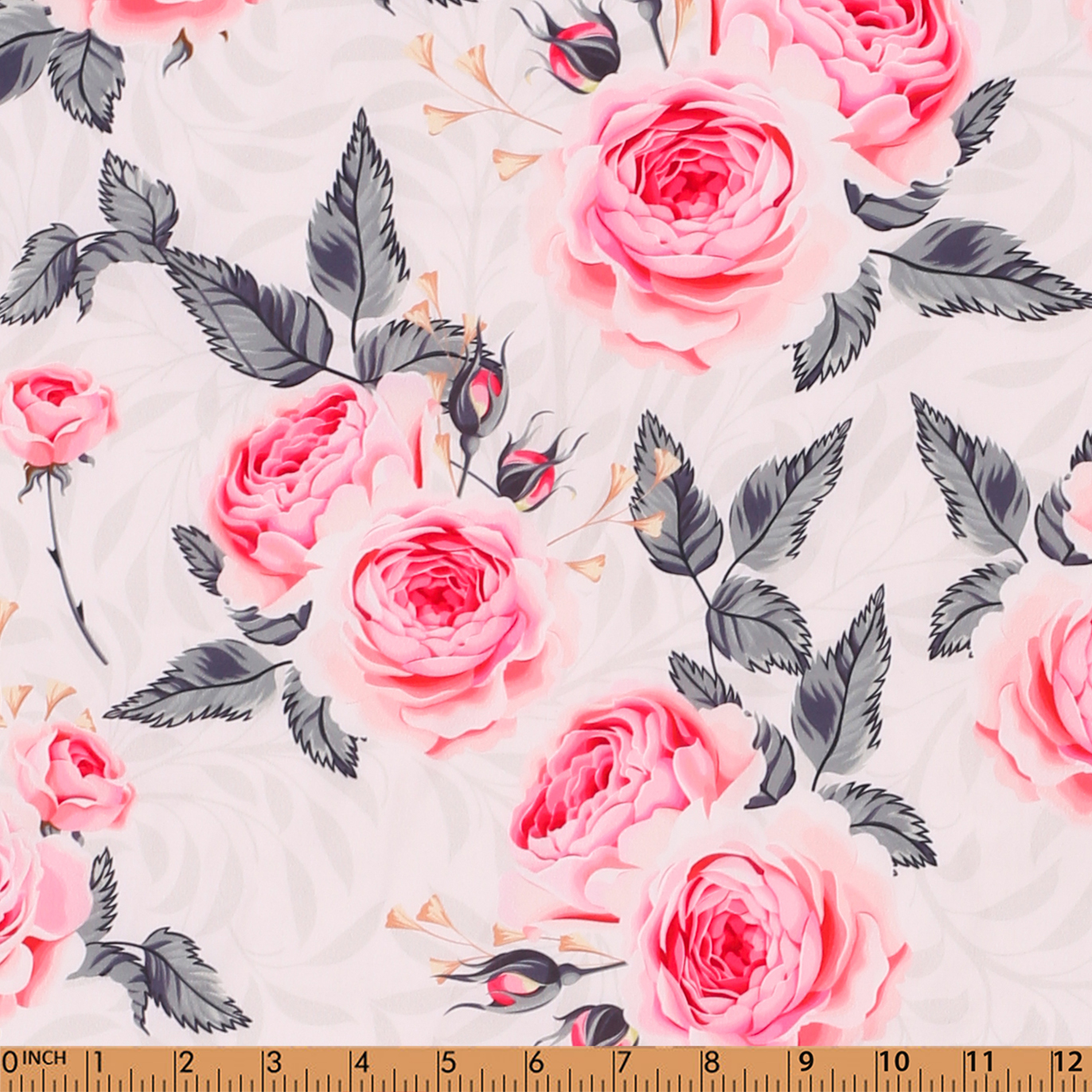 I38 - romantic pink rose printed 4.0 in pique fabric